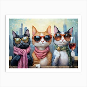 City Cats With Wine 3 Art Print