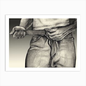 Undoing Belt erotic drawing male homoerotic grey graphite charcoal hand drawn bedroom Art Print