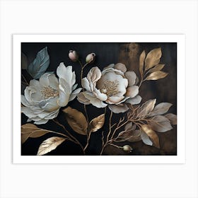 Peonies On Black Background Art Print