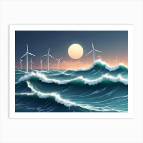 Wind Power Station At Sea Art Print