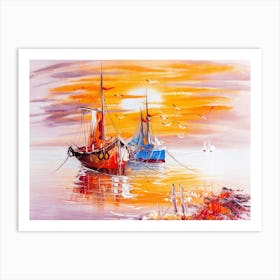 Sunset Boats Art Print