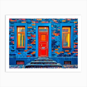 Colorful House with red Door Art Print