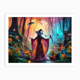 A witch summoning a mystical colorful forest 2 Art Print