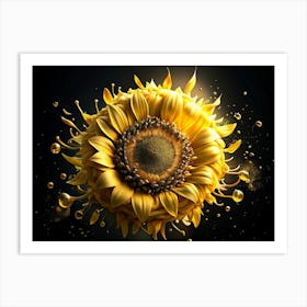 Sunflower With Yellow Paint Splashes Art Print