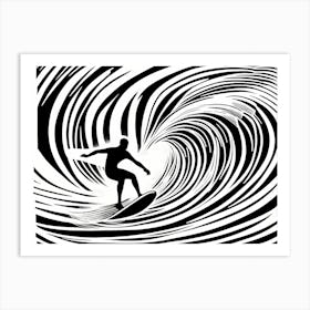 Linocut Black And White Surfer On A Wave art, surfing art, 250 Art Print