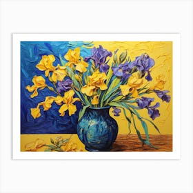 Irises In A Blue Vase ala Vincent Art Print