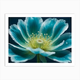 A Close Up Shot Of A Blue Flower With A White Center And Yellow Stamen Art Print