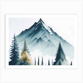 Mountain And Forest In Minimalist Watercolor Horizontal Composition 15 Art Print