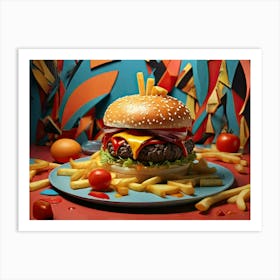 Burger And Fries Art Print