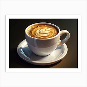 White Ceramic Mug With Latte Art On A Saucer Art Print