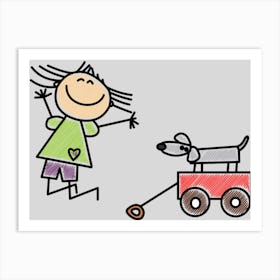 Girl And A Dog Art Print