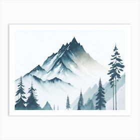 Mountain And Forest In Minimalist Watercolor Horizontal Composition 275 Art Print