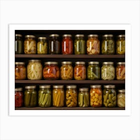 A Pantry With Many Shelves Filled With Jars Of Preserved Vegetables Art Print