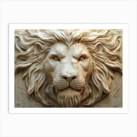 3d Relief of a Powerful Lion's Face Art Print