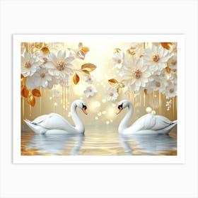 Swans In Water 1 Art Print