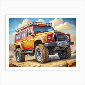 Red And Yellow Off Road Vehicle Driving On A Dirt Road Art Print