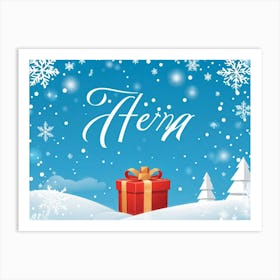 Calligraphic Text That Reads Greeting Decorated With Elements Of Celebration Such As Snowflakes An Art Print