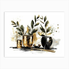 Gold And Black Vases Art Print