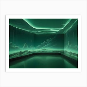 An Empty, Futuristic Room With A Green Hued, Digital Landscape Projected Onto The Walls Art Print