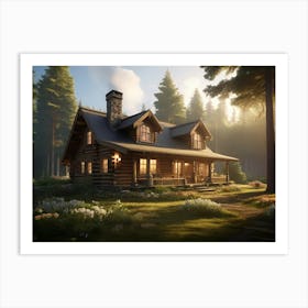 Sunlit Cabin In The Woods Art Print