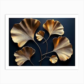 Refined 3d Floral Art with Golden Ginkgo Biloba Leaves on Dark Background 1 Art Print