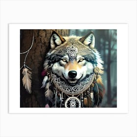 Wolf With Feathers 12 Art Print