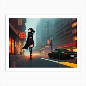 “Azelia the Portalmaker” Anime Girl Walking Down The Street Art Print