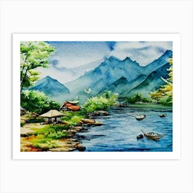 A Day By The Azure Lake  Art Print