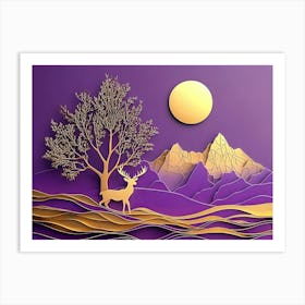 Deer In The Mountains Landscape Art Print