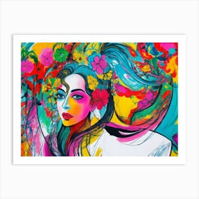 Woman With Flowers Art Print