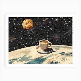 Coffee Cup In Space Minimalist Art Print