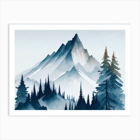 Mountain And Forest In Minimalist Watercolor Horizontal Composition 217 Art Print