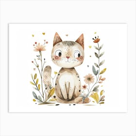 Little Floral Bobcat 1 Art Print