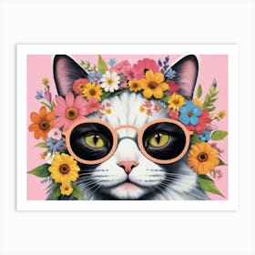 Cat In Flower Crown Art Print