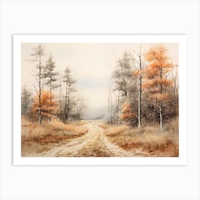 A Painting Of Country Road Through Woods In Autumn 35 Art Print