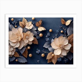 Luxurious Background With Flowers, Leaves And Butterflies 2 Art Print