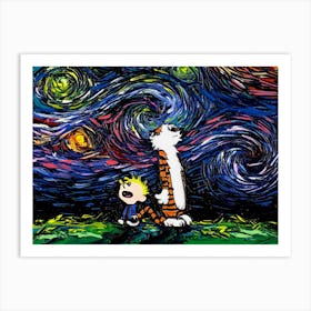 tiger cartoon Art Starry Night Van Gogh parody Art Print