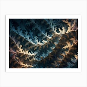 An Abstract Design With Swirling, Orange And Blue Tendrils On A Dark Blue Background Art Print