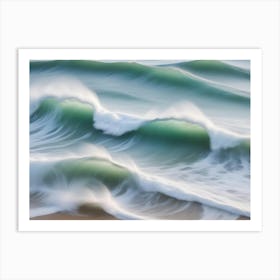 Abstract Long Exposure Photograph Of Ocean Waves Crashing On A Sandy Beach, With Blurred Motion Creating A Soft, Ethereal Effect Art Print