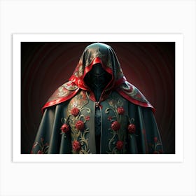 Mysterious Figure In A Red And Gold Embroidered Cloak Art Print