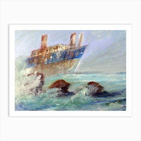 shipwreck painting sea seascape water wave ship impressionism living room office bedroom Art Print
