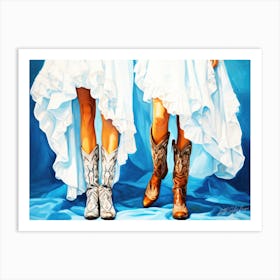 Cowgirl Boot Print - Two Cowgirls In Cowboy Boots Art Print