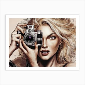 Portrait Of A Woman Holding A Camera Art Print