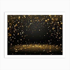 Golden Confetti On Black Background Art Print