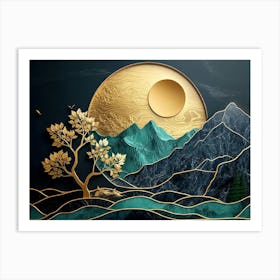 Landscape With Trees And Moon Art Print