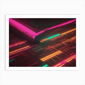 Abstract Image Of A Geometric Structure With Glowing Pink, Green, And Orange Lines Art Print