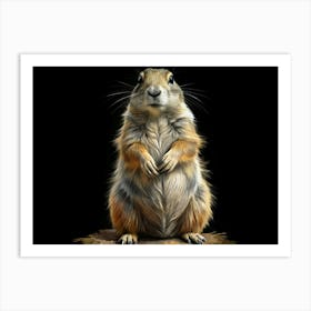 Prairie Dog Portrait With Black Background And Golden Glow Art Print