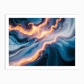 Abstract Image Of Swirling, Fluid Colors In Shades Of Blue, White, And Orange, Resembling A Cosmic Nebula Or A Galaxy Art Print