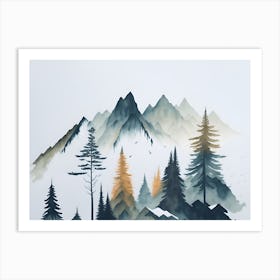 Mountain And Forest In Minimalist Watercolor Horizontal Composition 46 Art Print