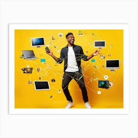 Young African American Man In Front Of Computer Art Print